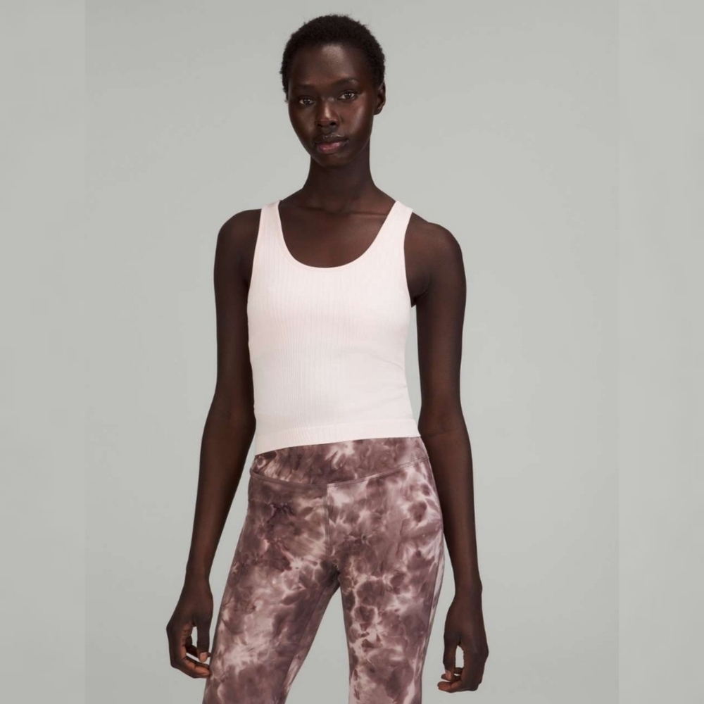Lululemon Ebb to Street Cropped Tank Top Rib Map Strawberry Milkshake / White 4